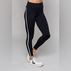 Women's Black Leggings with White Stripe